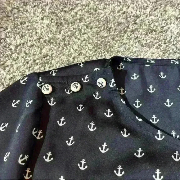 Cynthia Rowley M Anchor Print Blouse Button Shoulder Long Sleeve Top - Picture 5 of 10